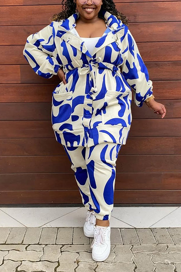 Casual Allover Print Outerwear & Pants Set