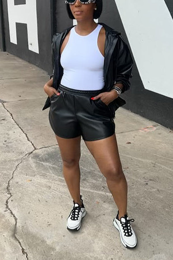 Chic PU Jacket & Shorts Set 