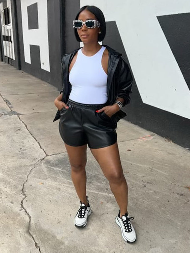 Chic PU Jacket & Shorts Set 