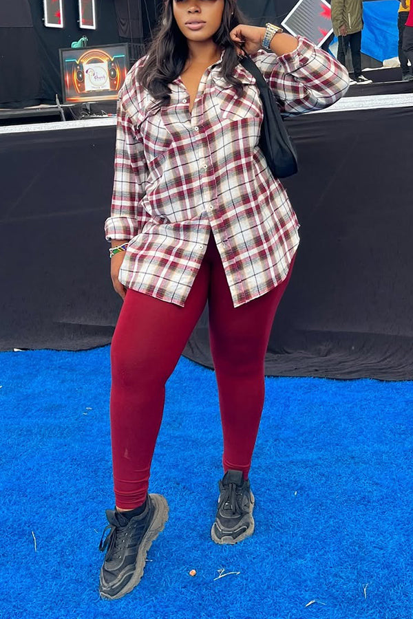 Casual Plaid Shirt & Pants Set