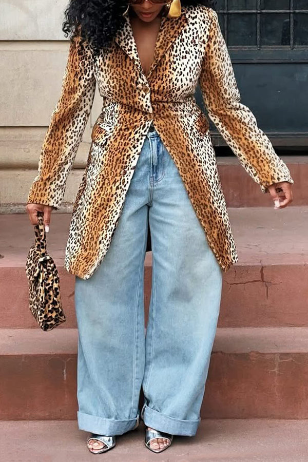 Retro Leopard Print Ombre Blazer