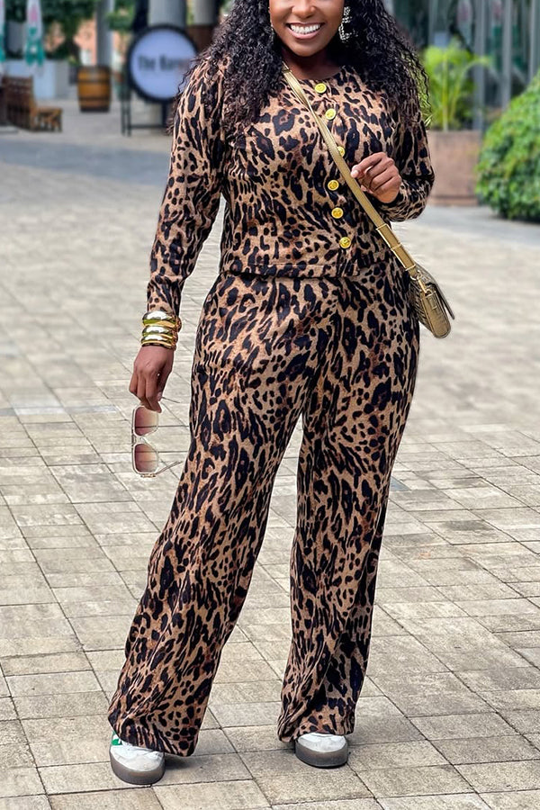 Stylish Leopard Print Top & Pants Set