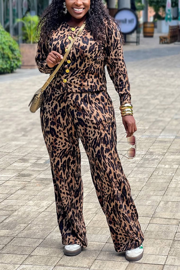 Stylish Leopard Print Top & Pants Set