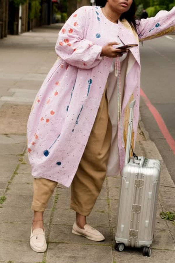 Chic Splash Ink Printing Lantern Sleeve Outerwear