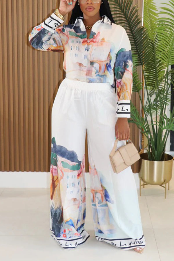 Chic Figure Graphic Top & Pants Set