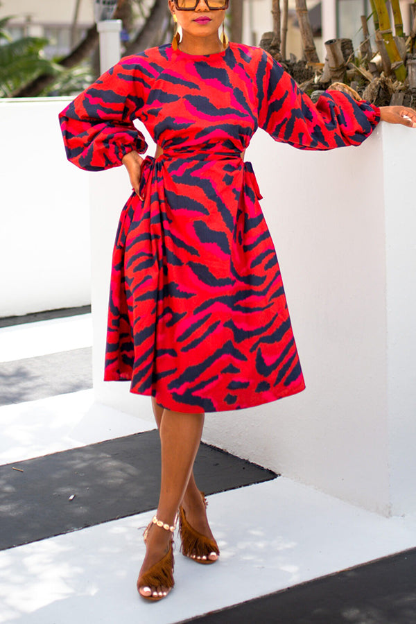 Stylish Leopard Print Cut Out Waist Dress
