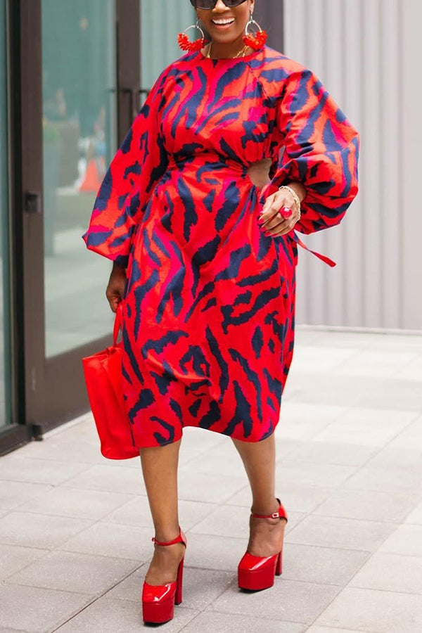 Stylish Leopard Print Cut Out Waist Dress