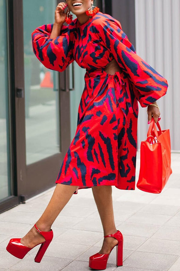 Stylish Leopard Print Cut Out Waist Dress