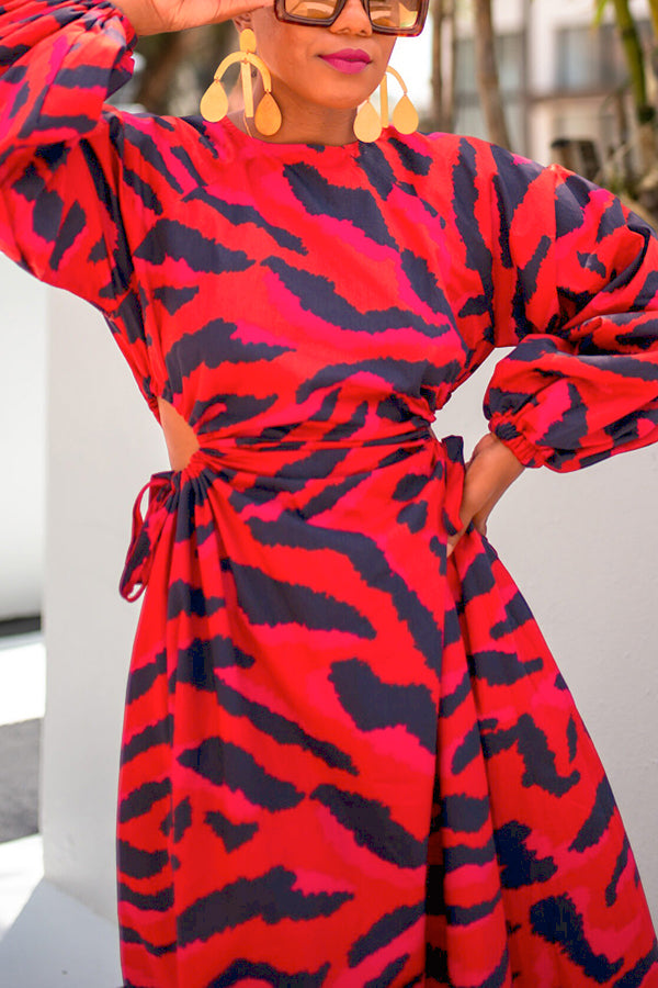 Stylish Leopard Print Cut Out Waist Dress
