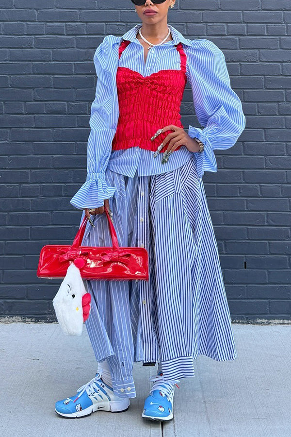 Vintage Striped Gigot Sleeve Shirt & Vest Set