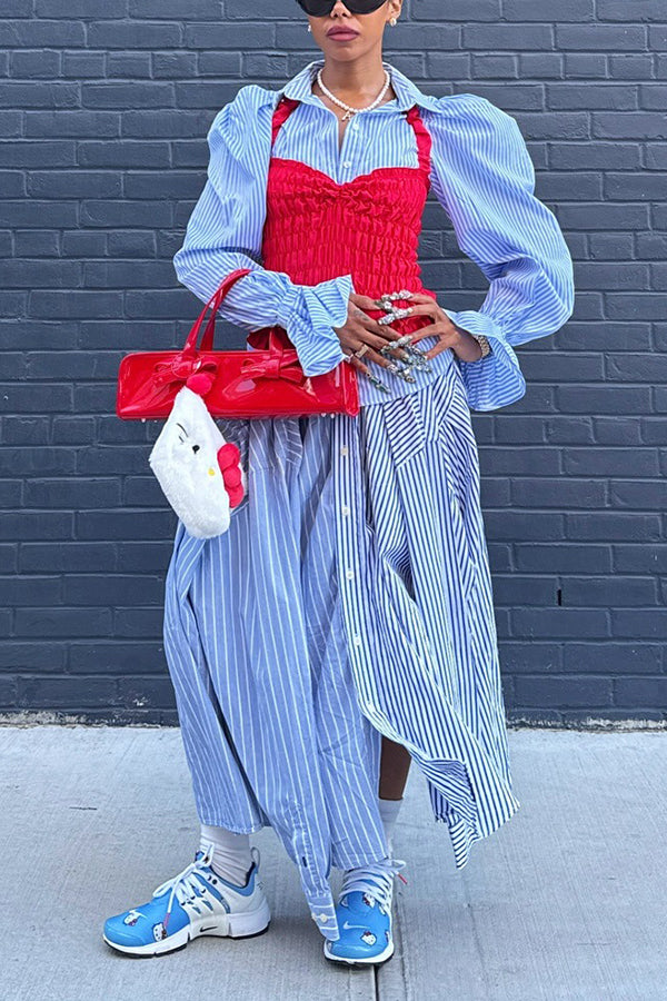 Vintage Striped Gigot Sleeve Shirt & Vest Set