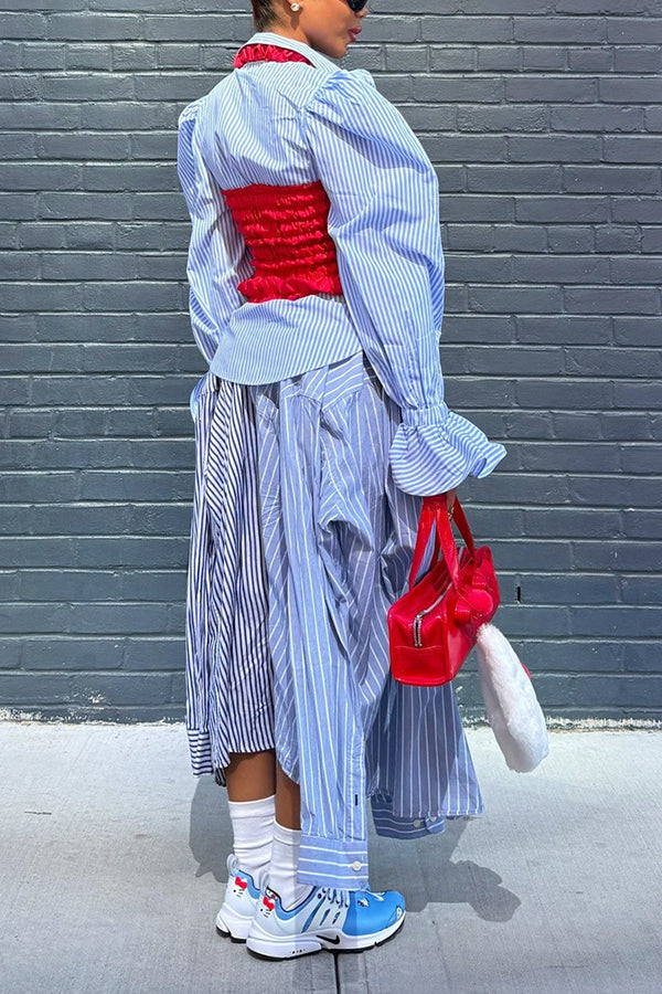 Vintage Striped Gigot Sleeve Shirt & Vest Set