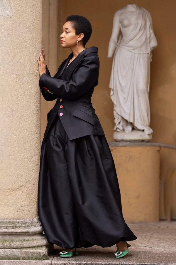 Retro Colourful Lapel Collar Blazer & Pants Set
