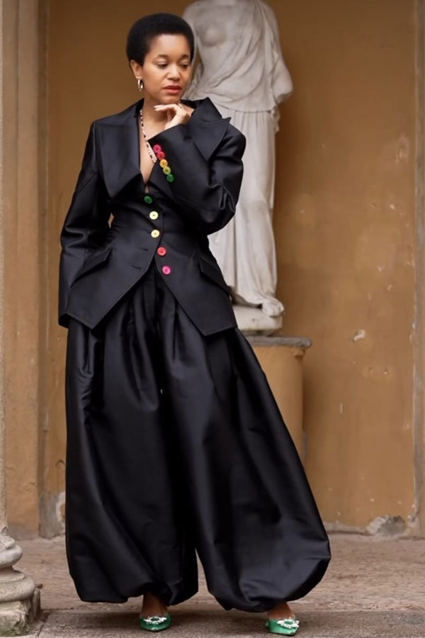 Retro Colourful Lapel Collar Blazer & Pants Set