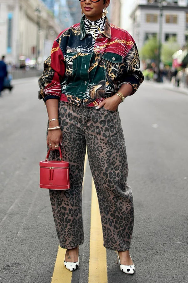Retro Allover Print Shirt Collar Jacket