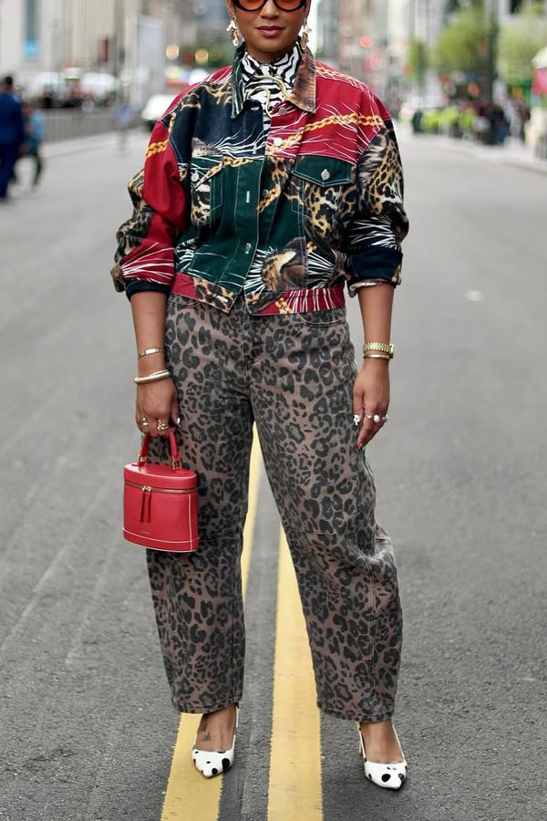 Retro Allover Print Shirt Collar Jacket