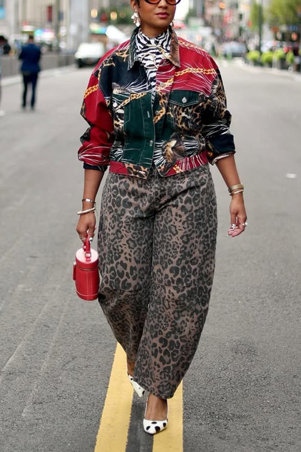 Retro Allover Print Shirt Collar Jacket
