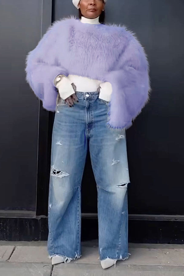 Stylish Plush Trumpet Sleeve Sweater
