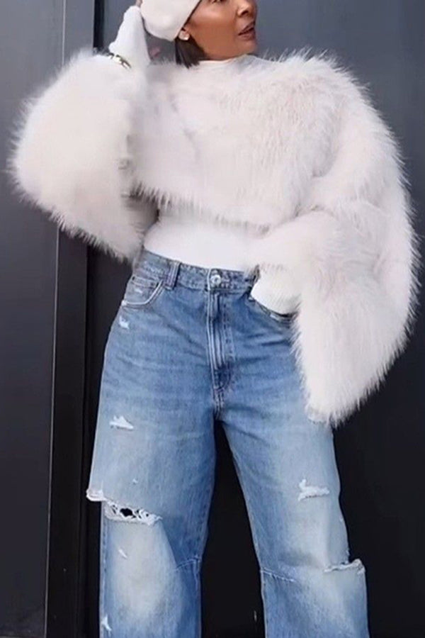 Stylish Plush Trumpet Sleeve Sweater
