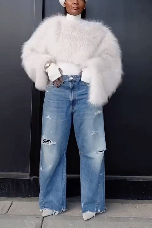 Stylish Plush Trumpet Sleeve Sweater