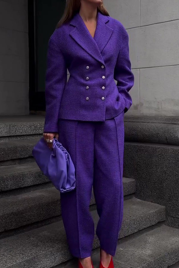 Chic Texture Fabric Double Breasted Blazer & Pants Set
