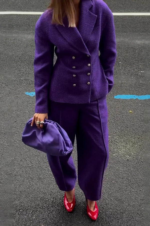 Chic Texture Fabric Double Breasted Blazer & Pants Set