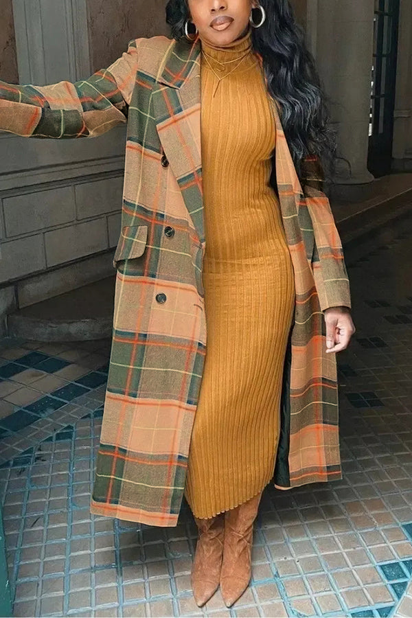 Casual Plaid Lapel Collar Coat