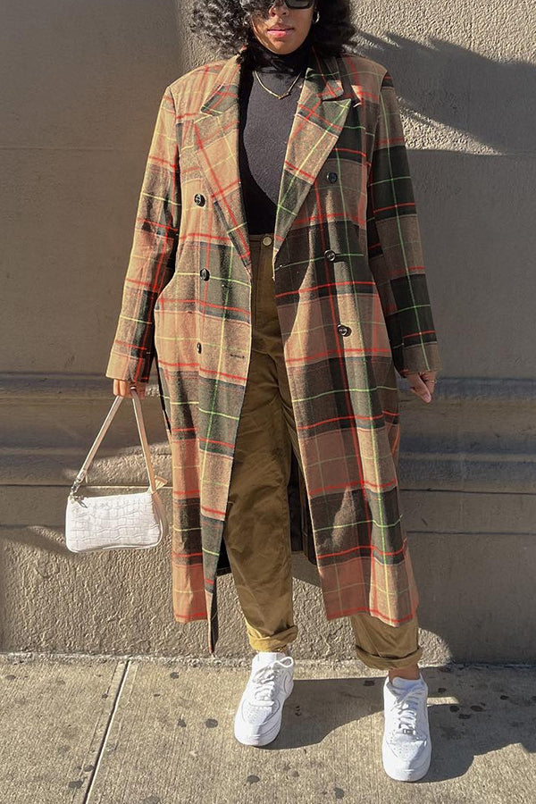 Casual Plaid Lapel Collar Coat