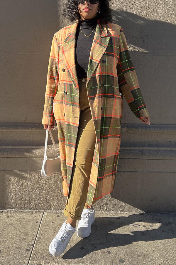 Casual Plaid Lapel Collar Coat