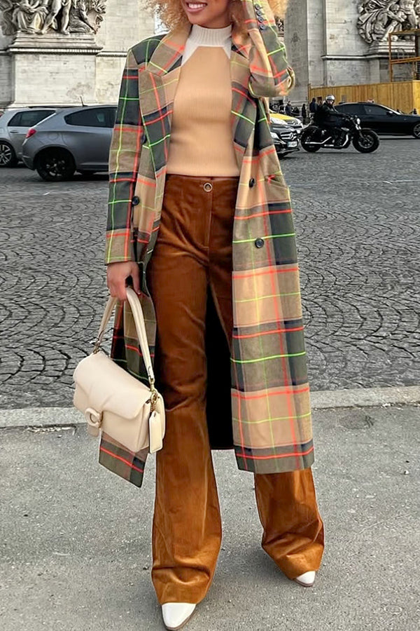 Casual Plaid Lapel Collar Coat
