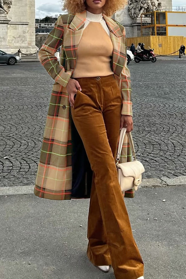 Casual Plaid Lapel Collar Coat