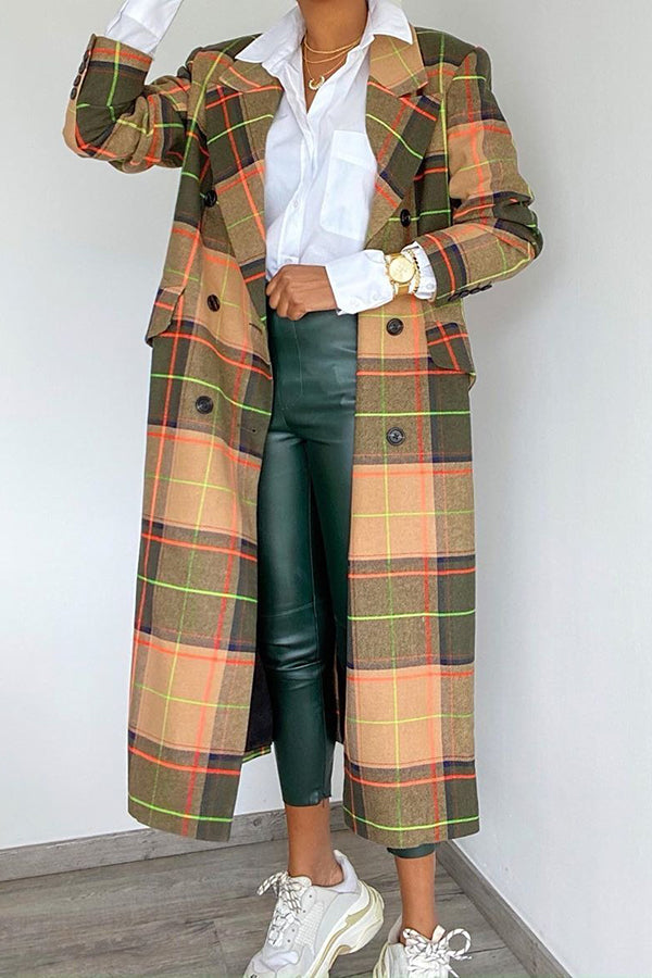 Casual Plaid Lapel Collar Coat