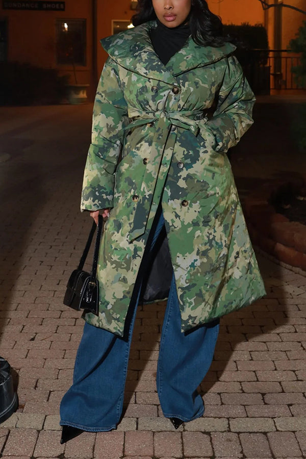 Stylish Camo Print Shawl Collar Coat