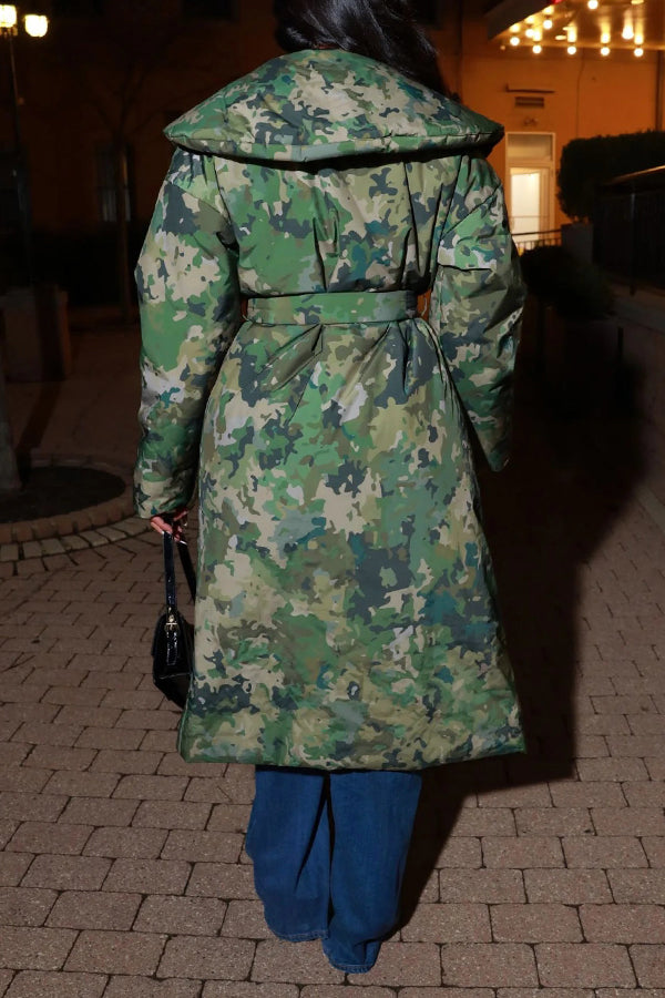 Stylish Camo Print Shawl Collar Coat