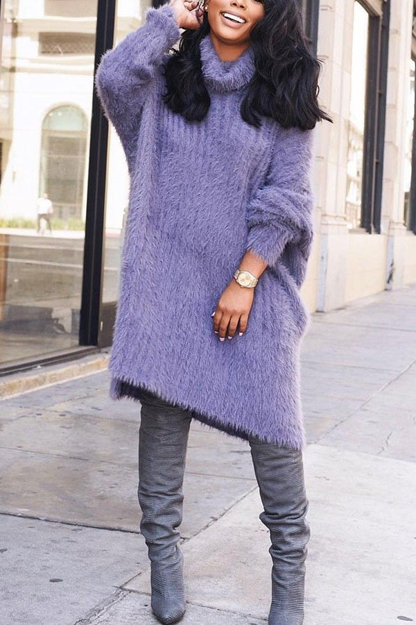 Classic Turtleneck Plush Knitted Sweater Dress