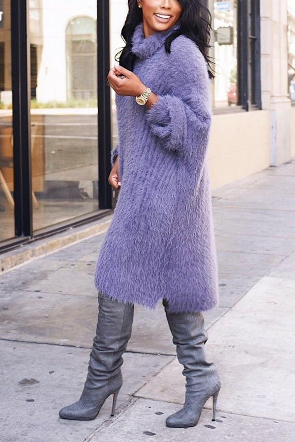 Classic Turtleneck Plush Knitted Sweater Dress