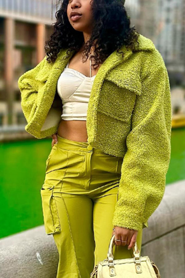 Chic Flap Pocket Zip Front Polar Fleece Jacket