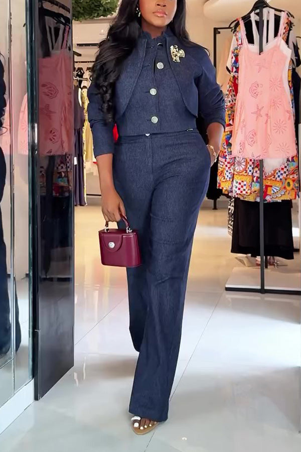 Chic Single Breasted Top & Pants Set