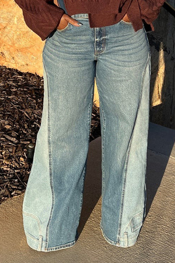 Retro Two Tone Straight Leg Jeans