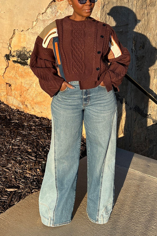 Retro Two Tone Straight Leg Jeans