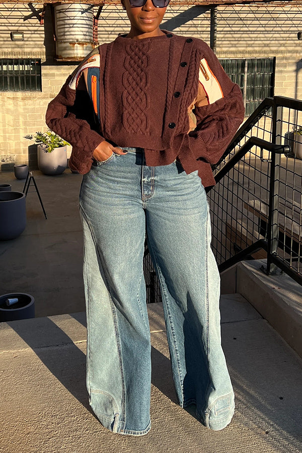 Retro Two Tone Straight Leg Jeans