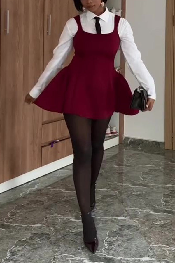 Fashion U-Neck Ruffle Hem Vest Dress