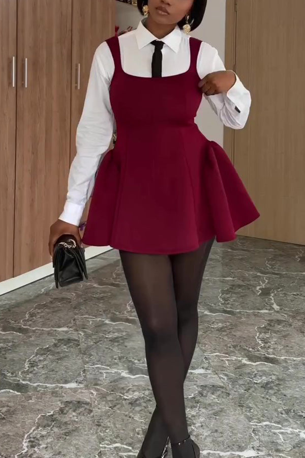 Fashion U-Neck Ruffle Hem Vest Dress