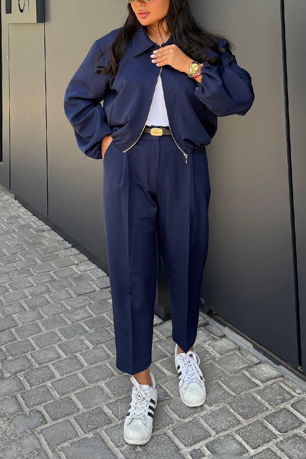 Retro Zip Detail Jacket & Pants Set