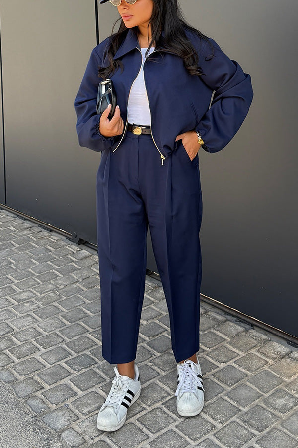 Retro Zip Detail Jacket & Pants Set