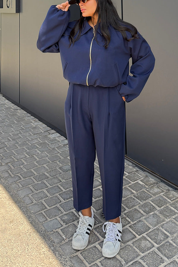 Retro Zip Detail Jacket & Pants Set