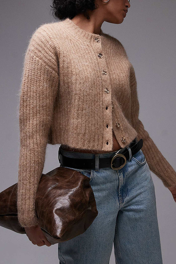 Retro Round Neck Single Breasted Sweater
