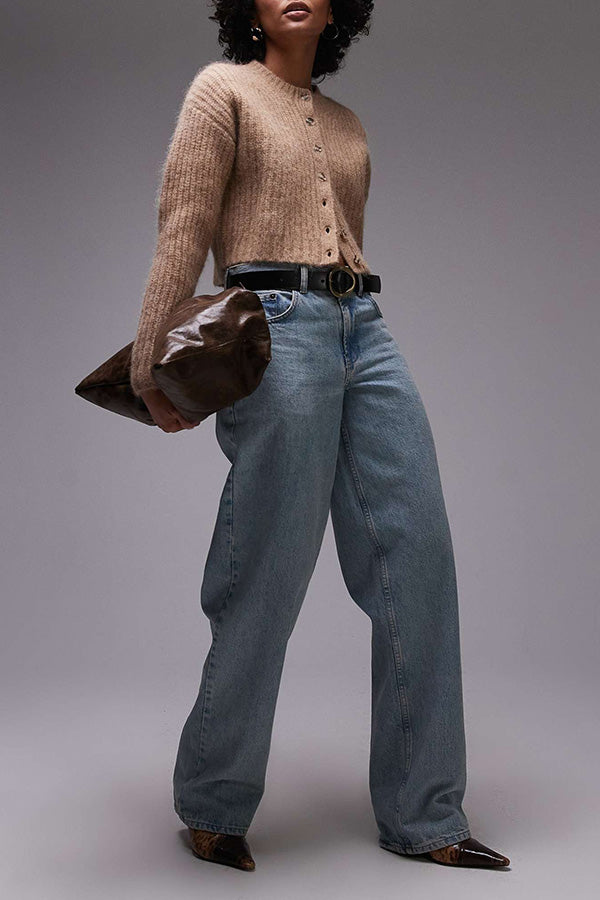 Retro Round Neck Single Breasted Sweater