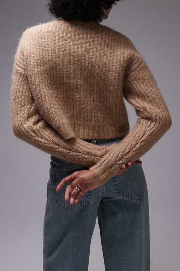 Retro Round Neck Single Breasted Sweater