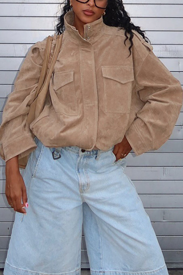 Casual Flap Pocket Stand Collar Jacket